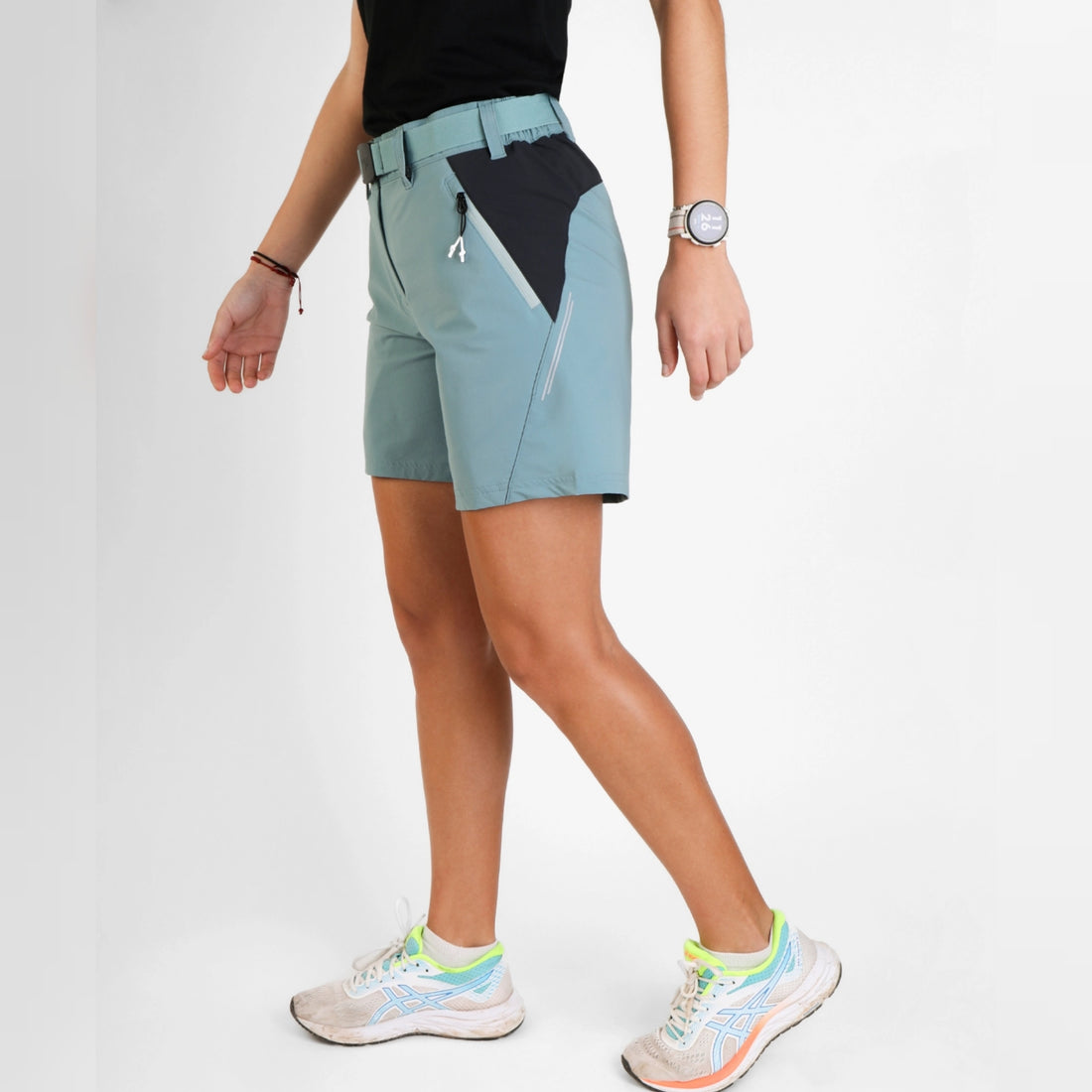 Pantaloni scurți damă SpherePro Norma – Azul Mineral/Carbon | Ideali pentru drumeții și alergare
