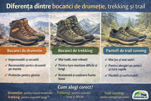 Diferența dintre bocanci de drumeție, trekking și trail