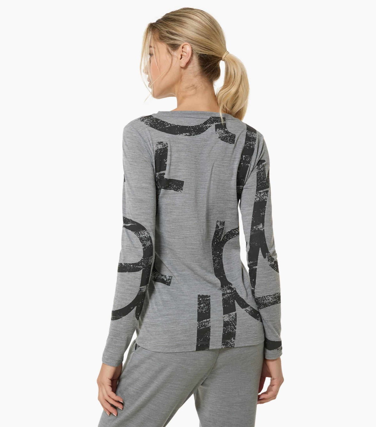 Bluza dama SN Super.Natural W CAPITAL LOGO LS Cashmere Grey Melange Jet Black