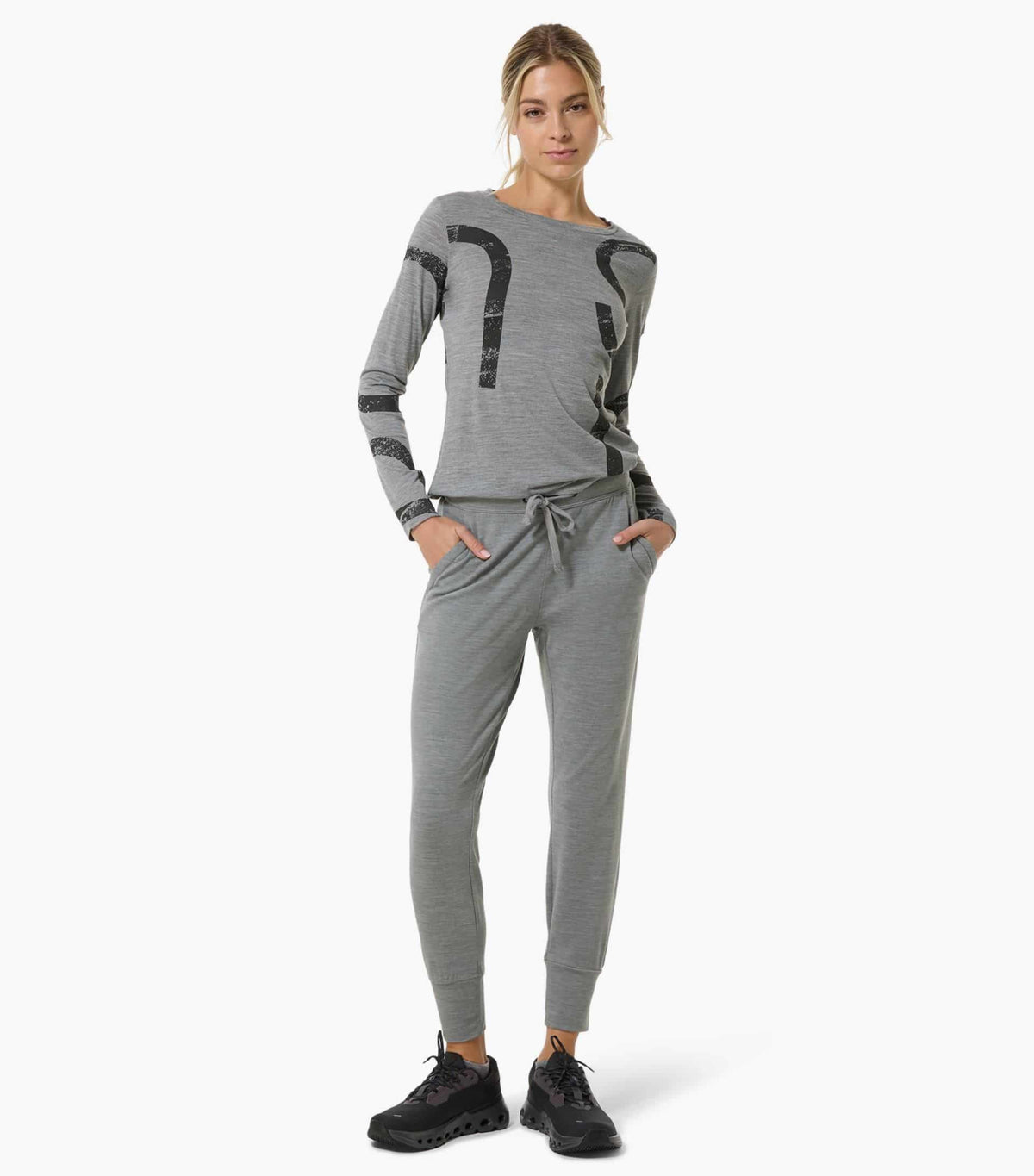 Bluza dama SN Super.Natural W CAPITAL LOGO LS Cashmere Grey Melange Jet Black