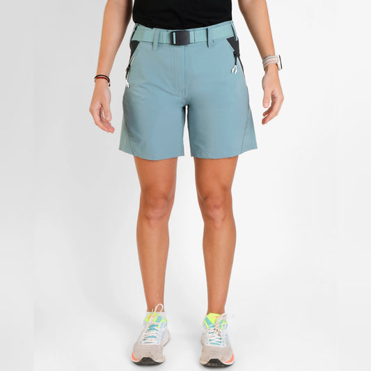 Pantaloni scurți damă SpherePro Norma – Azul Mineral/Carbon | Ideali pentru drumeții și alergare