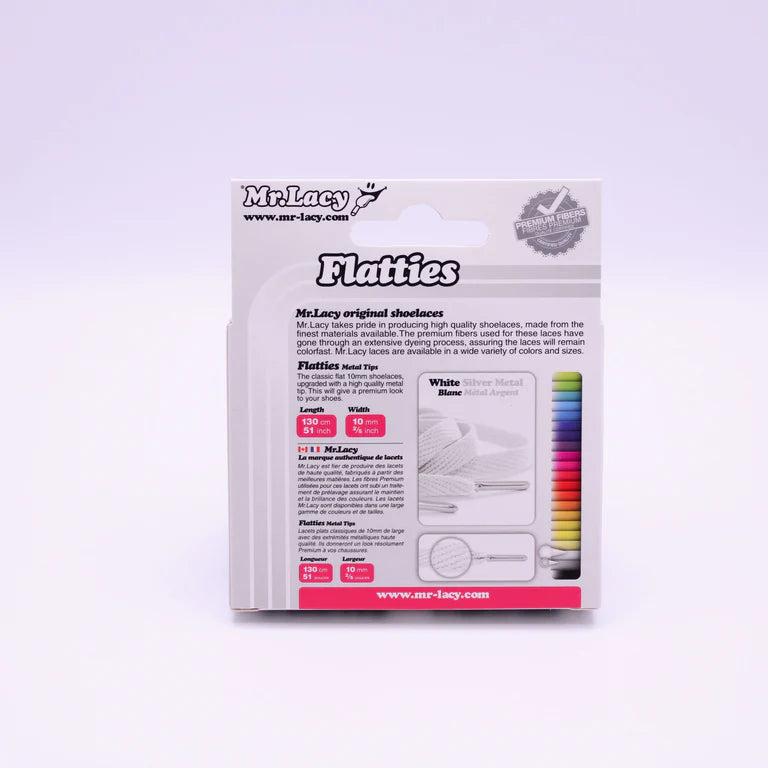 Sireturi Mr. Lacy FLATTIES  METAL TIPS White Silver 130CM