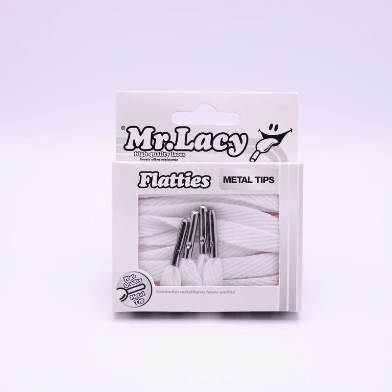 Sireturi Mr. Lacy FLATTIES  METAL TIPS White Silver 130CM