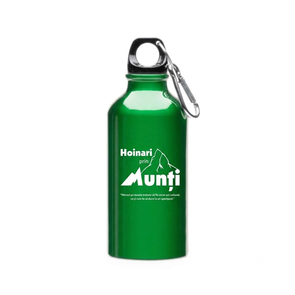 Sticlă din aluminiu, cu carabină Hoinari prin Munti 400 ml-verde