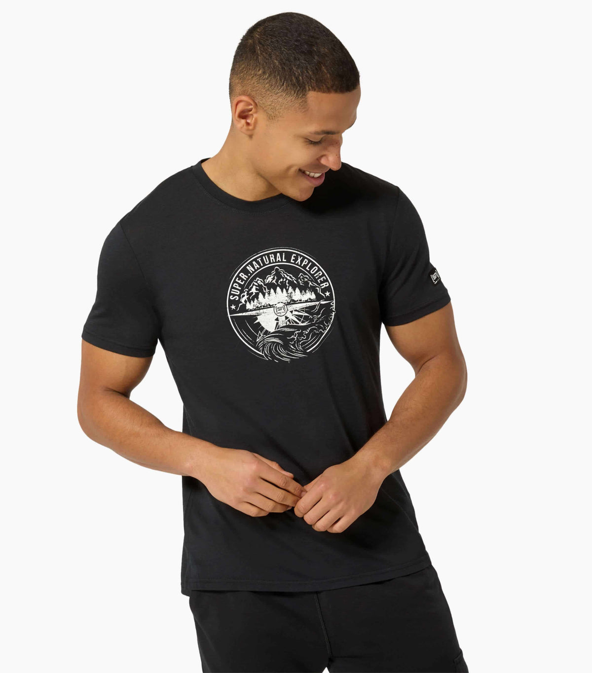 Tricou barbati cu merino SN-SUPERNATURAL - M EXPLORING TEE - Jet Black Feather Grey