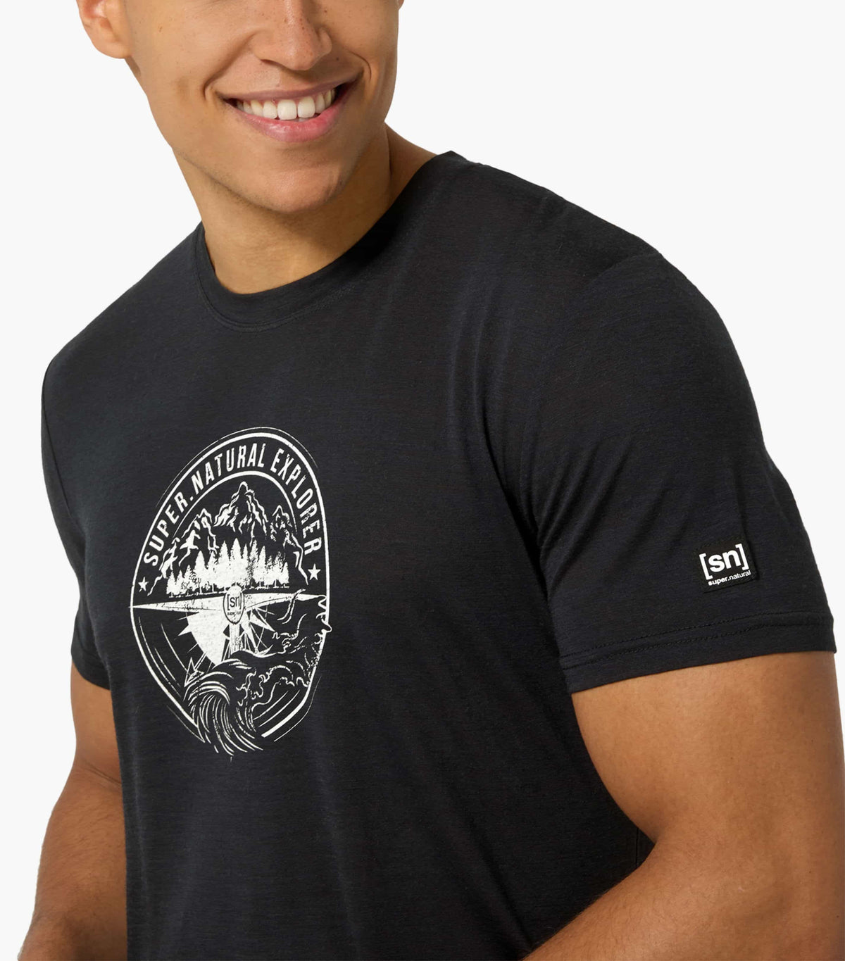 Tricou barbati cu merino SN-SUPERNATURAL - M EXPLORING TEE - Jet Black Feather Grey