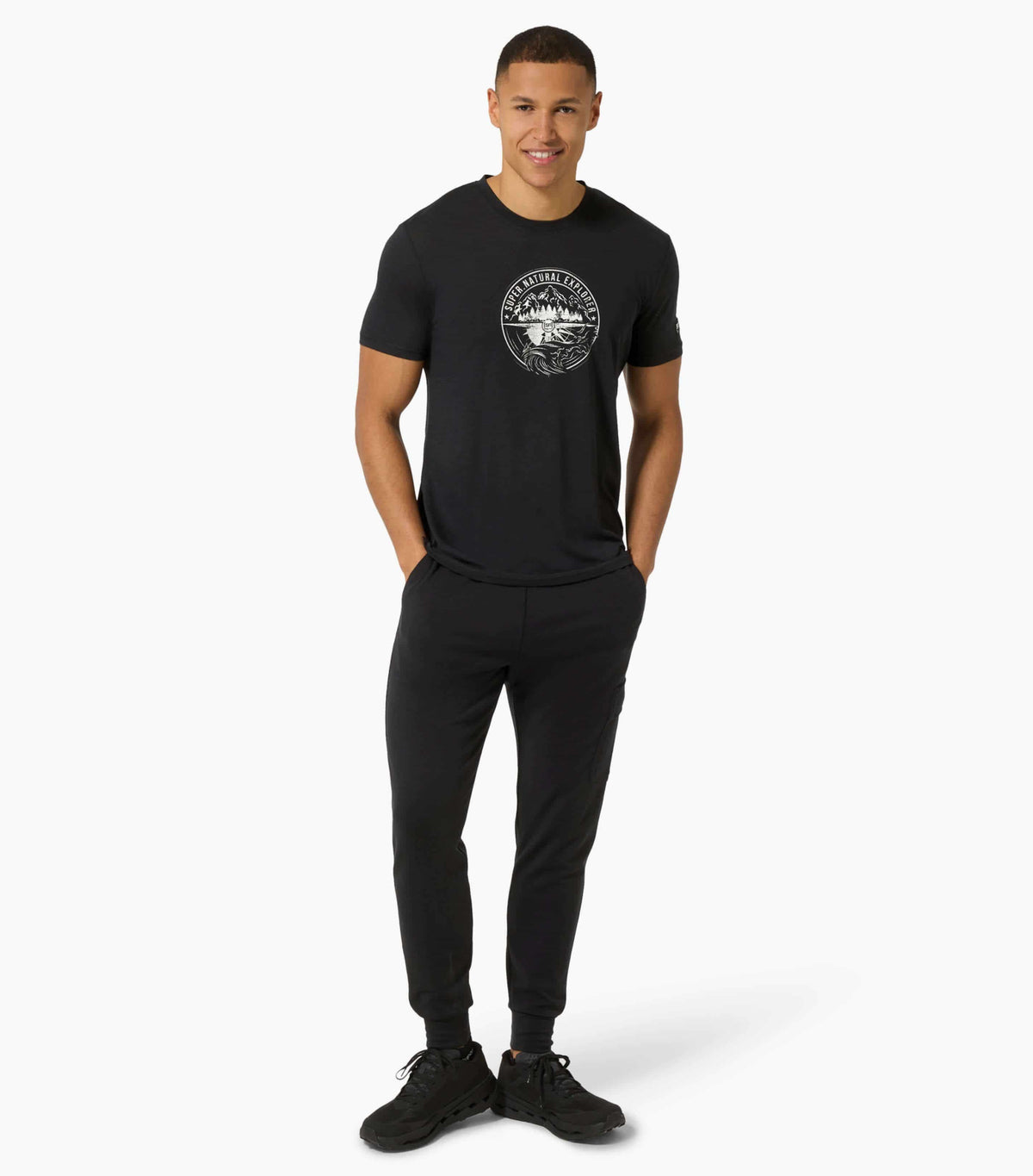 Tricou barbati cu merino SN-SUPERNATURAL - M EXPLORING TEE - Jet Black Feather Grey