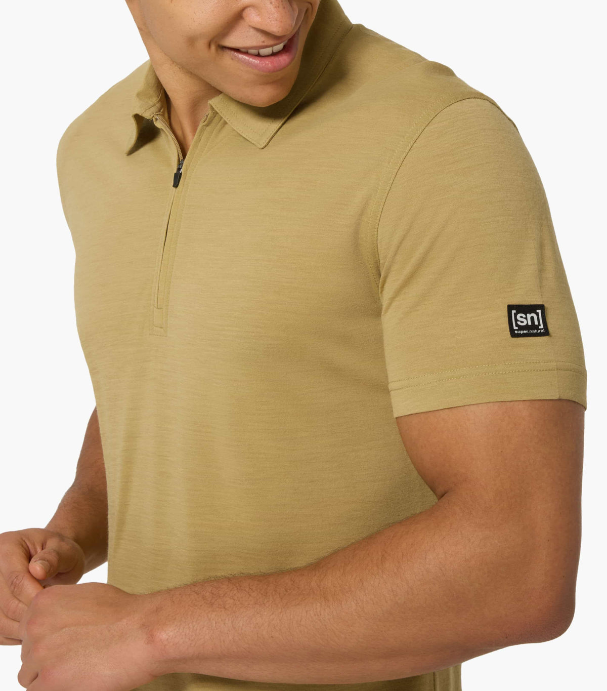Tricou barbati cu merino SN-SUPERNATURAL M ZIP POLO Sahara