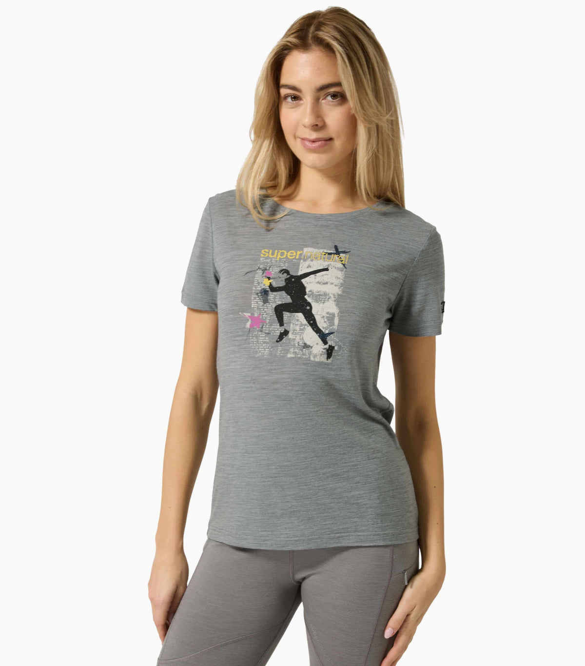 Tricou dama cu merino SN-SUPERNATURAL - W RUNNING ART TEE - Cashmere Grey Melange Various